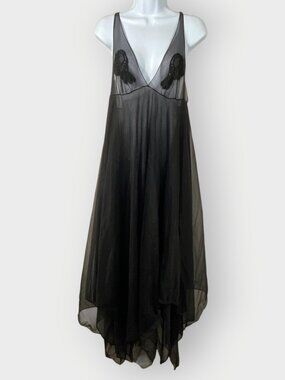 Vtg Peignoir Mesh Chiffon Nightgown | Sheer Hanky Hem Old Hollywood Whimsy Goth
